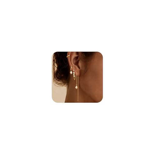 Gold Pearl Hoop Earrings for Women Non Tarnish – 14K...