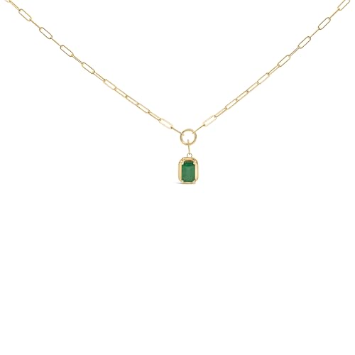 10K Yellow Gold Emerald Cut 6x4 MM Green Emerald Solitaire Pendant Necklace - 18 inch