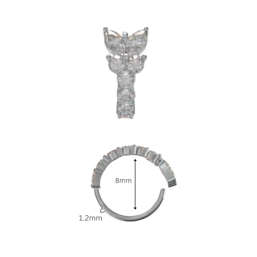 Image of Monster Piercing 316L Surgical Steel CZ Jeweled Butterfly Open Hoop Nose Ring 16G 8mm - Stainless Steel Cartilage & Nostril Piercing Jewelry (Steel, Gold, Rose Gold)- Sold as single piece