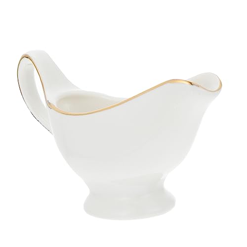 FUNOMOCYA cubo de salsa de cerámica bote de salsa vajilla jarra blanca y dorada trifle bowl Decoración de mesa contenedor de almacenamiento de condimentos jarra de crema de leche