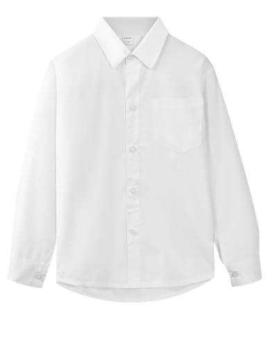 Boys Long Sleeve Dress Shirts Formal Solid Shirts Kids Casual Button Down Shirts with Chest Pocket