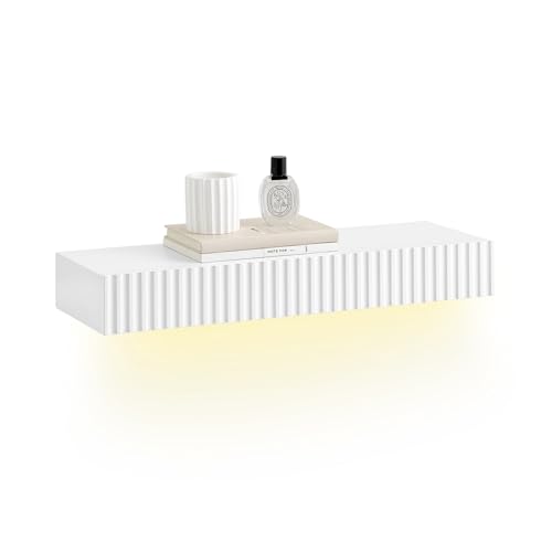 SoBuy Floating Bedside Table with LED Motion Sensor Light & Drawer Bedroom