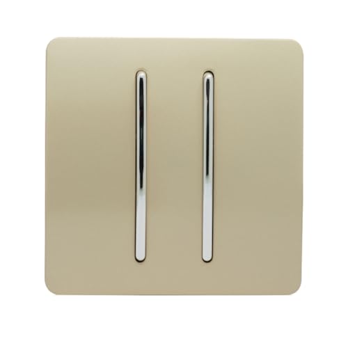 Trendi ART-SS4GO - Placa frontal elevada de plástico de 2 vías, 240 V, sin tornillos, artístico, moderno, brillante, 10 amperios, cromado, interruptor de luz de pared, color dorado champán