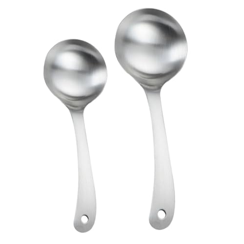 BRIGHTFUFU 2pcs Stainless Steel Soup Spoons Buffet Spoons Rice Scoop Heavy Duty Utensils Silverware for Restaurant