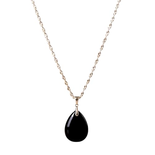 Collier femme argent 925 anti-allergie avec pendentif agate noire naturelle