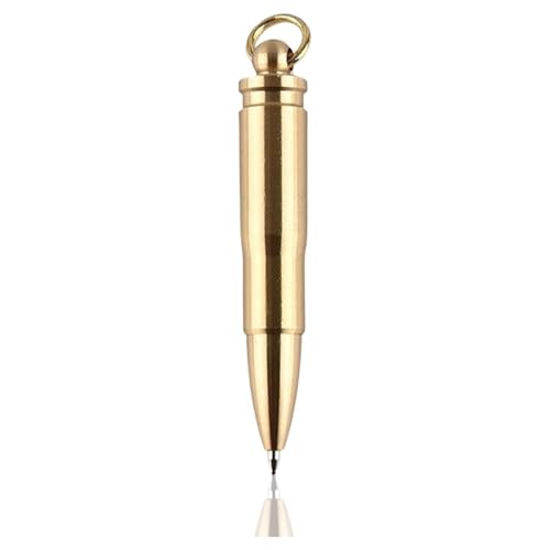 1PCS Lexziuo Brass Mini Pen - Handmade Solid Brass Ballpoint Pen with Gold Classic Design, Smooth Writing & Keychain Attachment