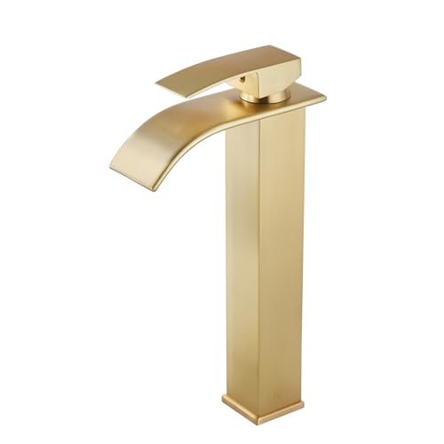 Robinet cascade monotrou or brossé pour une salle de bain spa zen