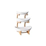 NOVAMART 3-Tier Fruit Bowl Stand – Space-Saving Countertop Organizer with White Plastic Bowls & Natural Bamboo Frame | Multi-Purpose Storage Rack for Fruits, Veggies, Snacks | Size: 15×35cm