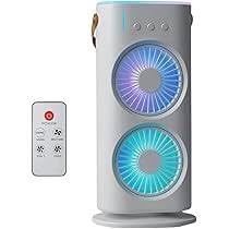 Image of Drumstone Best Performance - 𝟏𝟓-𝐘𝐞𝐚𝐫 𝐖𝐚𝐫𝐫𝐚𝐧𝐭𝐲 Rechargeable Dual Head Cooling Fan with Humidifier 180 Adjustable Mist Spray Fan LED Light 3 Speeds for Home Office Camping Desk