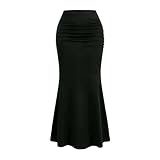 Saison: printemps / été ZBJZUIMEI Jupe Longue Femme Bodycon Ruched Long Sexy Noir Élastique Élégant Haute Taille Sirène Maxi Jupes D\'été-Noir-s