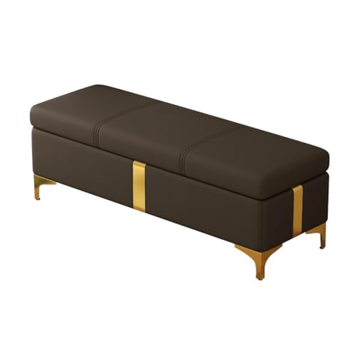 Banc ottoman de rangement en cuir marron contre le désordre de l'entrée