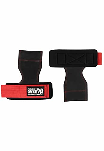 Gorilla Wear - Lifting Grips - schwarz/rot - Bodybuilding Krafttraining Gym Training Gewichtheben Unterstützung Stabilisierung mit Logos für Sport Grip, Einheitsgröße