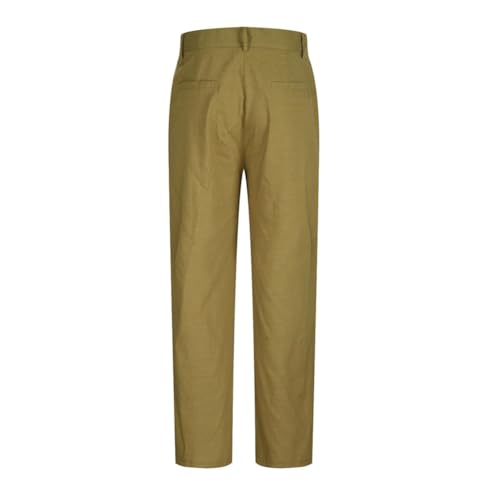 Men's Cotton Linen Pants, Linen Double Pleated Front Bag Belt Straight Leg Trousers, Comfortable Fit Summer Beach Pant3