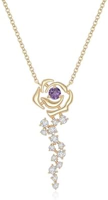 Natural Gemstone with Moissanite Rose Flower Pendant Necklaces fo...