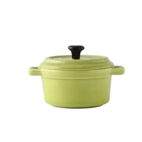Cuenco de cerámica for desayuno, moldes for ramequines con tapa, aptos for horno, for crème brûlée, minicazuela, soufflé, tapa y asa for sopa de cebolla, 220 ml(Green)