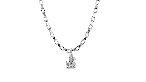 Colgante con cadena de caja de 55,88 cm de Lord Bajrang Bali, gargantilla de plata pura unisex S