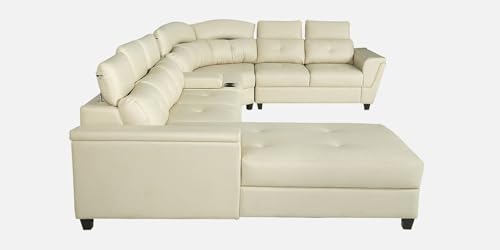Image of Mishel 12 Seater Sofa Set for Living Room | Sectional U Shaped 12 Seater Sofa with Storage & Cupholder (Cream Leatherette, RHS)
