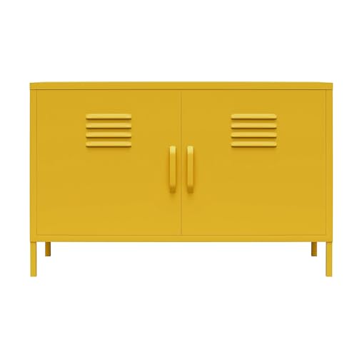 REALROOMS Shadwick 2-Door Wide Metal Locker Accent Storage Cabinet, Mustard Yellow