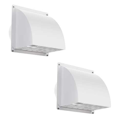 Image of 2 Pcs 4 Inch Dryer Vent Cover Outside, HG Power Metal Exterior Vent Cover with Removable Screen & Cushioned Non-Return Flap, Air Wall Vent for House, Range Hood, AC, Opening Diameter: 3.81 inch White