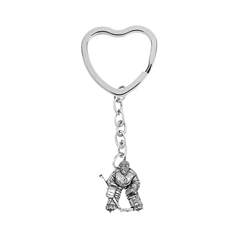 PPSP12 Ice Hockey Net Minder fine English Pewter on a heart shaped split ring Keyring Cover
