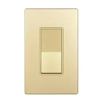 ENERLITES Elite Series Decorator Switch with Screwless Wall Plate, Paddle Light Switch, Single Pole, 3 Wire, Grounding Screw, Residential Grade, 15A 120V, UL Listed, 91150-GDWP, Gold with Wall Plate