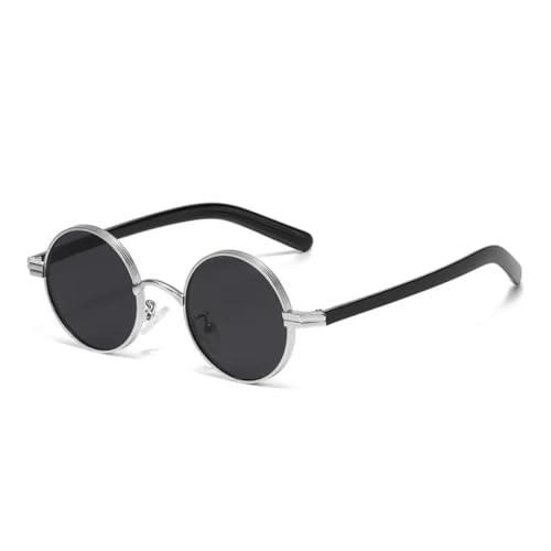 Lunettes de soleil rétro rondes style punk en métal argent et noir avec verres UV400