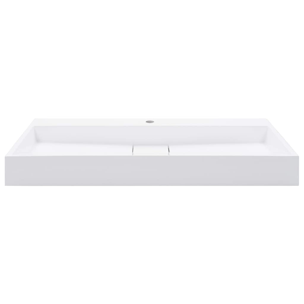 Lavabo mineral fundido 100 x 46 x 11 cm, color blanco, lavabo con orificio para grifo para montaje en pared y lavabo, baño sanitario para invitados, incluye material de montaje