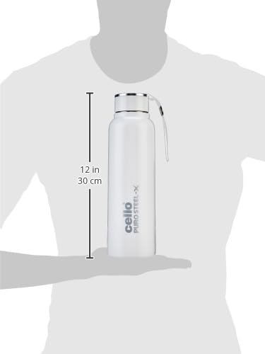 Image of CELLO Puro Steel-X Benz 1200 Insulated Water Bottle For Office 970ml, White | Easy to Carrying Loop, Wide Mouth Leak Proof & Rust Resistant Inner Steel Insulated Water Bottles For School Kids & Travel
