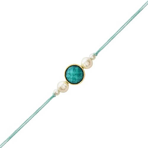 Image of I Jewels Designer Kundan Pearl beaded Bhaiya Bhabhi Lumba Rakhi Bracelet Combo Set With Roli Chawal & Rakshabandhan Greeting Card