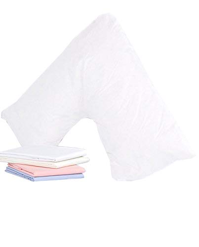 Bedding Direct UK Superior Duck Feather V-Shaped Pillow - Side Sleep Pregnancy Pillow with Polycotton Cover with Pillowcase - Support to Eliminate Neck, Back, Hip, Joint - U Shape Neck Pillow White