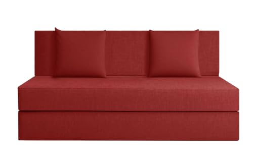 Image of Rosebell Lightweight Foldable 2-Person Sofa Cum Bed Jute Fabric- Washable Cover- Including Cushion - Size 4' X 6' Ft (Red) Perfect for Home & Office