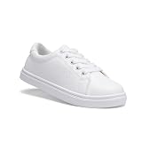 FabKids Unisex Low Top Sneaker - Lace Up - (Toddler, Little Kid, Big Kid), Faux Leather, Elastic Laces, Classic White, Size 12