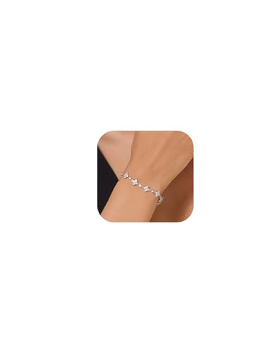 Dainty Gold Silver Bracelet for Women Trendy Non Tarnish 14K Gold Plated Cubic Zirconia Bracelet Simple Butterfly Flower Cubic Zirconia Bracelets Jewelry Gift for Women