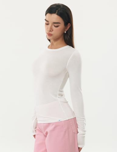 Image of Women's Merino Wool Blend Shirts Long Sleeve Tops Crew Neck Fitted Basic Tee Cozy Embrace Collection
