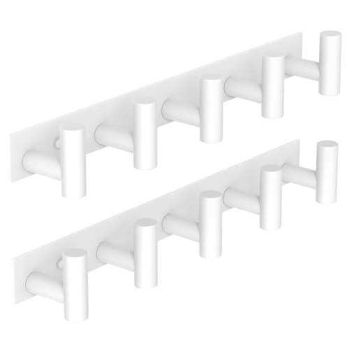 Image of VAEHOLD Hat and Coat Wall Mount Rack - Hooks for Robes, Bags, Keys, and Towels - Bathroom Towel Hanger Organizer (White, inchT inch Shape 5 Hooks 2 Pack)