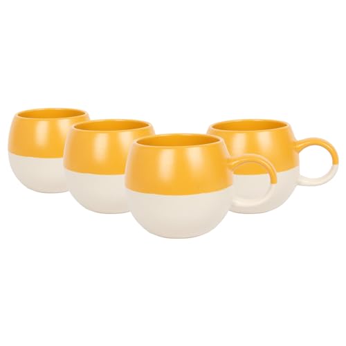 Image of Nicola Spring Stoneware Mugs - 340ml - Mustard - Pack of 4 - Sphere Glazed Ceramic Coloured Mugs Kitchen Stoneware Latte Tea Cups Latte Colourful Coffee Cups for Tea, Hot Chocolate, Coffee