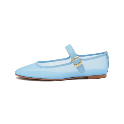 Blue Suede Mesh Ballet Flats for Women Breathable Comfortable Round Toe Pull-On Stylish Dating Shoes Lightweight Everyday 7 - Main Image