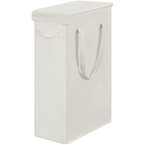 Chrislley 60L Slim Laundry Hamper with Lid Narrow Laundry Basket with Handle Upgrade Foldable Dirty Clothes Hamper Portable Skinny Hamper Organizer Storage Bins (25.6 inches,beige) Cover
