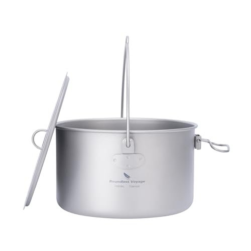 iBasingo 1,95L Titan Hängender Topf Ultraleicht 241g mit Klappgriff, Camping Kochgeschirr stapelbar für 1–2 Personen, rostfrei für Wandern Rucksacktouren Outdoor Ti2044C