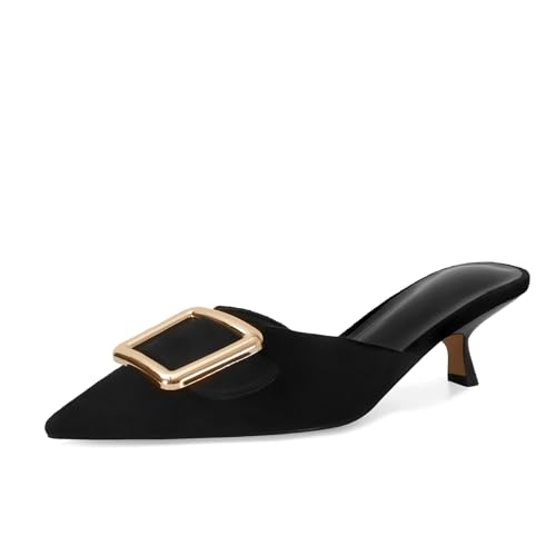 Image of ZJGZF Mesh Kitten Heels Mules for Women Closed Pointed Toe Slip on Backless Stiletto Slingback Low Heels Comfort Pumps Shoes