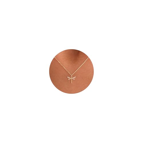 GUOKE Dragonfly Necklaces for Women - 14K Gold Plated Gold Dragonfly Necklace Simple Dainty Jewelry for Women