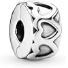 PANDORA Band of Hearts Clip Charm - Compatible with PANDORA Moments - Sterling Silver - Gift for Her - Jewelry for Women with Gift Box