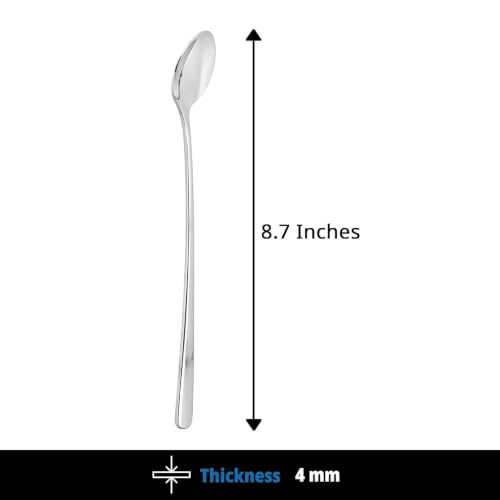 Image of Culinex 18 /8 Premium Stainless Steel 8.7 inch Long Handle Ice Tea Spoon Set of 4 - Extra Long Mixing & Stirring Spoons for Ice Cream, Cocktails, Tall Glass | Rust Resistant, Dishwasher Safe Cutlery