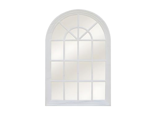 Vente-unique - Miroir fenêtre en Bois de Paulownia - L. 80 x H. 120 cm - Blanc Effet Vieilli - MONTESQUIEU