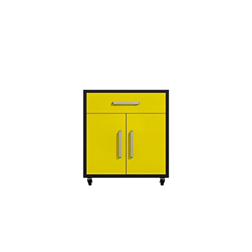 Image of Manhattan Comfort Eiffel Garage Cabinets and Storage System, Set of 4, Matte Black and Yellow