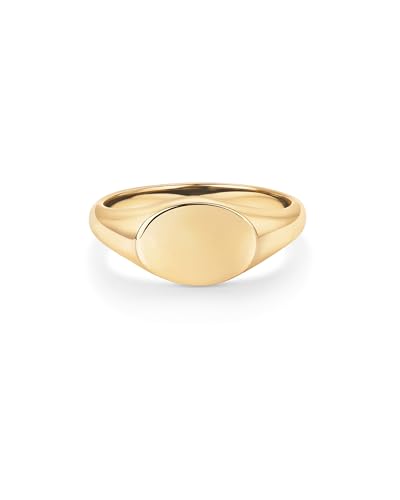 pavoi 14k gold plated pinky signet ring for women  lightweight statement bands  chunky signet stackable rings