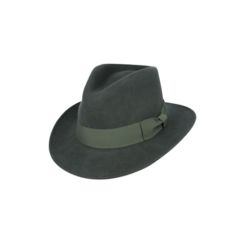 Image of Novella Noori Indiana Jones Style Fedora Hat - Pure Wool Felt Wide Brim Fedora Hat for Men and Women - Crushable, Water-Resistant Vintage Wool Flet Fedoras - (Dark Green, UK, Alpha, L)