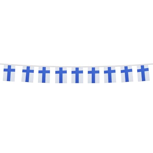 Image of AZ FLAG Finland 6 meters BUNTING Flag 20 flags 9'' x 6'' - Finnish STRING flags 15 x 21 cm