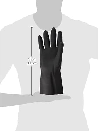 Polyco 516 Maxima Heavy Duty Flock Lined Natural Rubber Gloves - Large - 1 Pair, Black