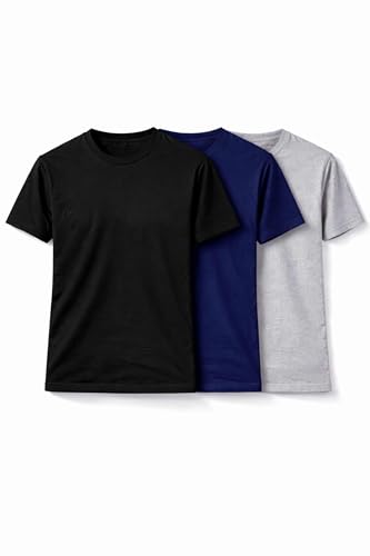 Image of Men's Round Neck T-Shirt Combo Pack (Pack of 3) | 100% Cotton 200 GSM | Bio-Washed | Soft & Breathable | Regular Fit Plain T-Shirts for Men